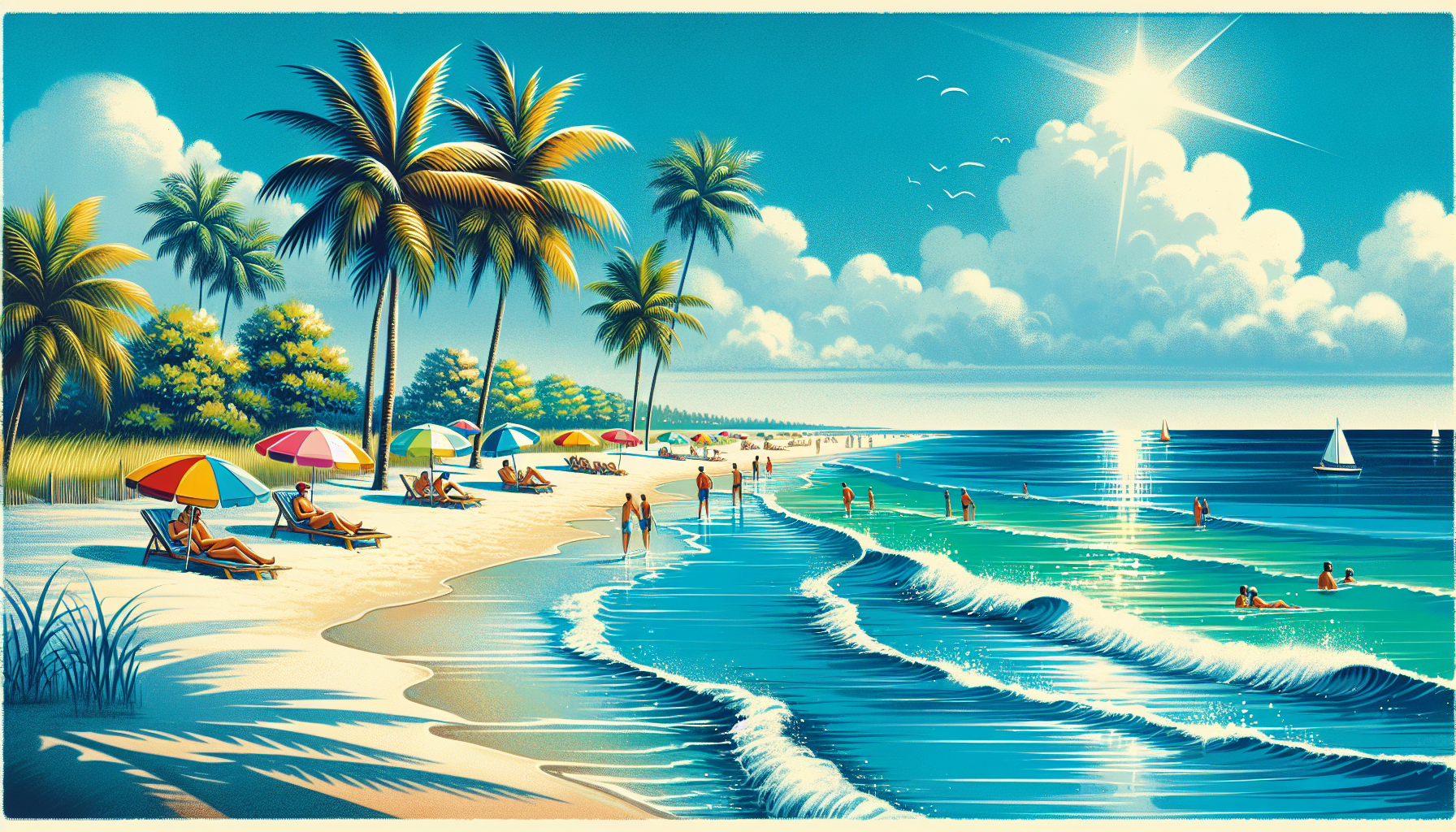 Illustration of a sunny beach in Florida