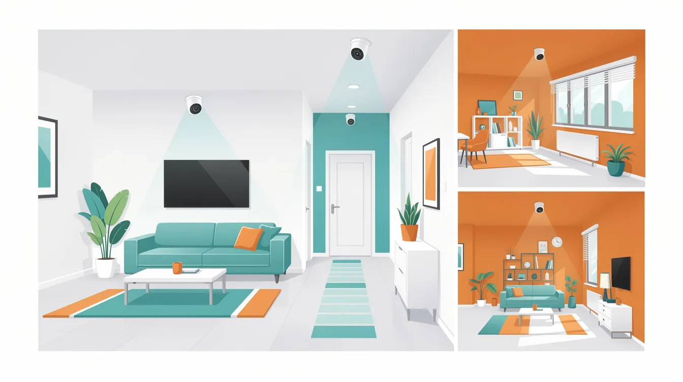 Indoor camera placement tips showcasing optimal locations for monitoring activities within a home.