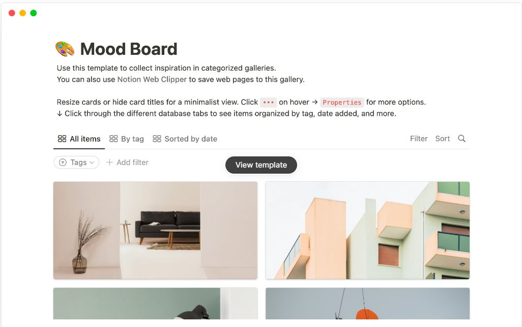 notion template - mood board
