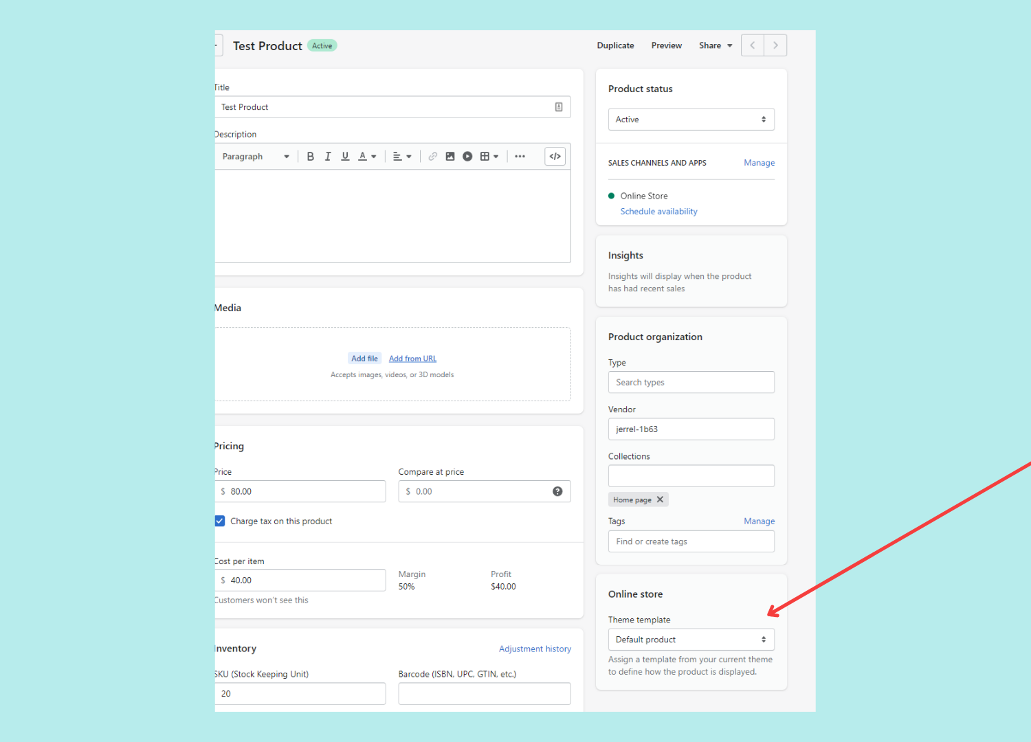changing product templates on Shopify