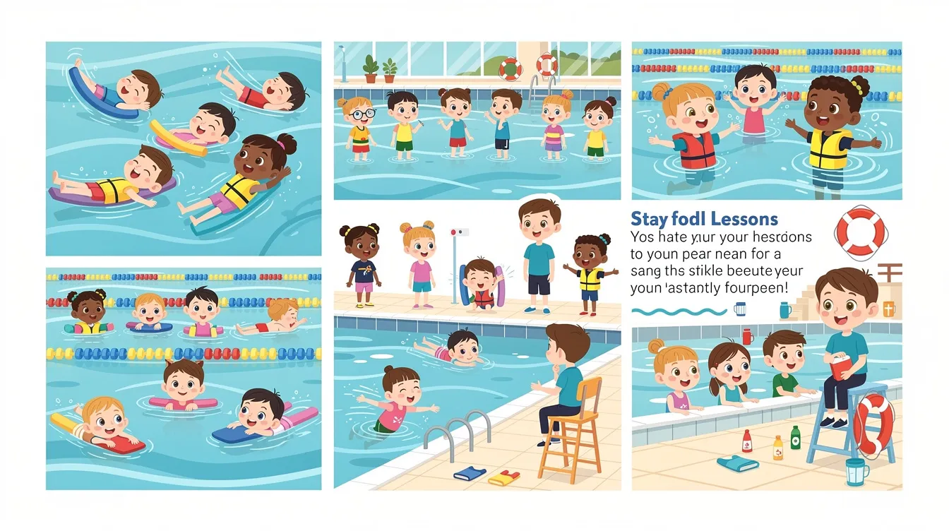 Children participating in swim lessons for water safety.