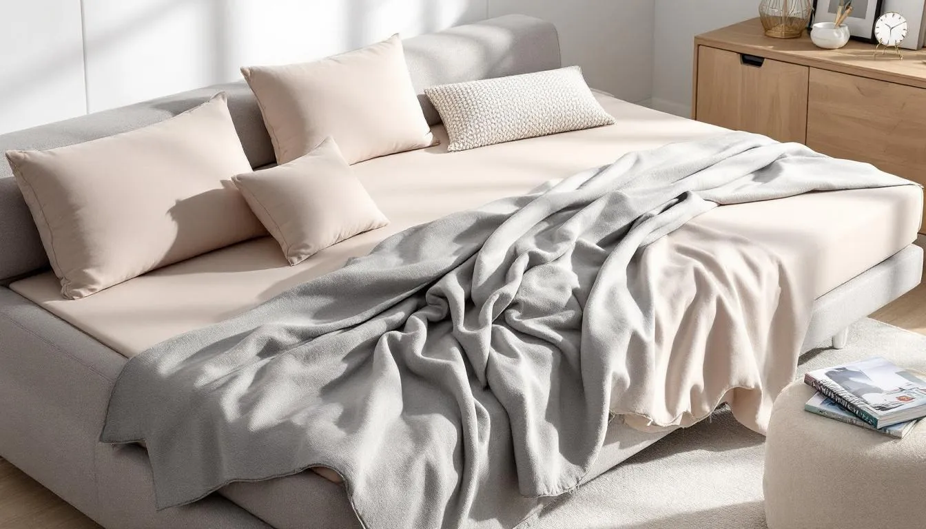 Mattress toppers and accessories enhancing the comfort of a sofa bed.