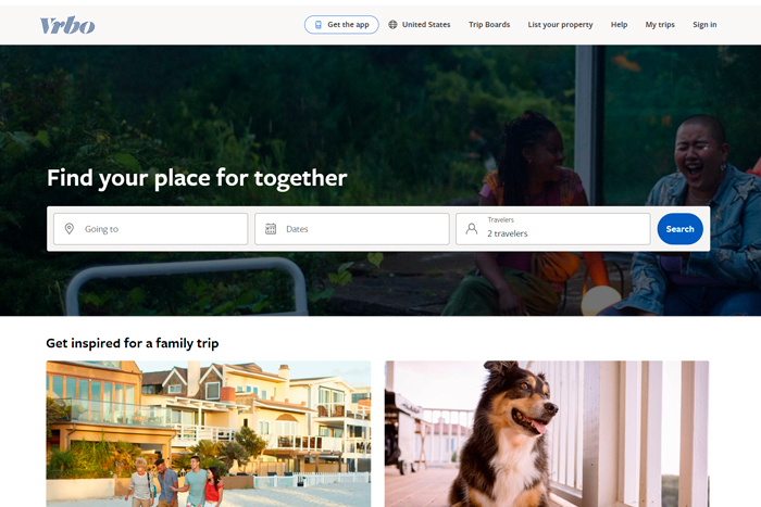 This vacation rental website offers different vacation rental types and short term rentals