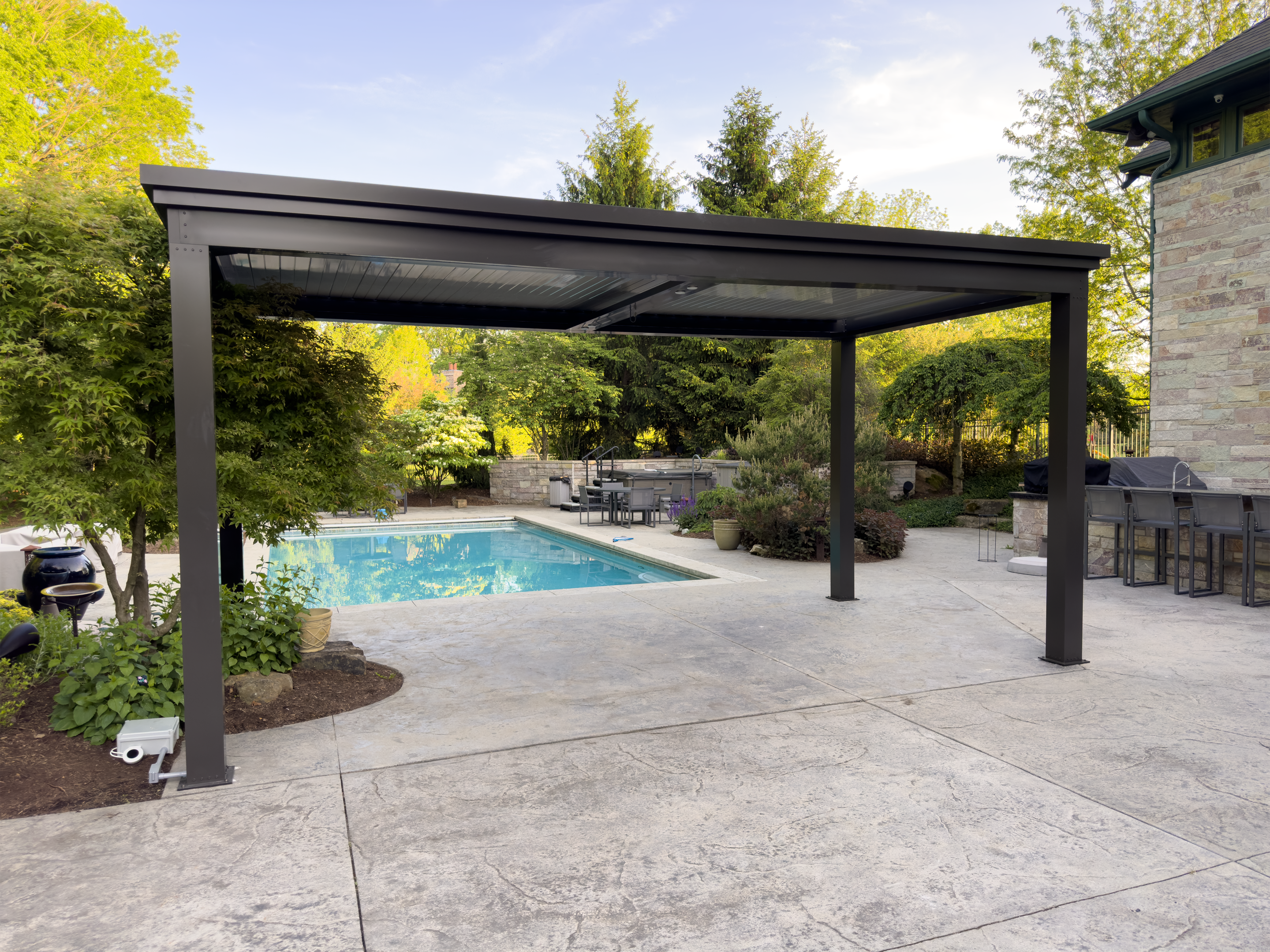 backyard pergola on pool patio saving costs with The Luxury Pergola