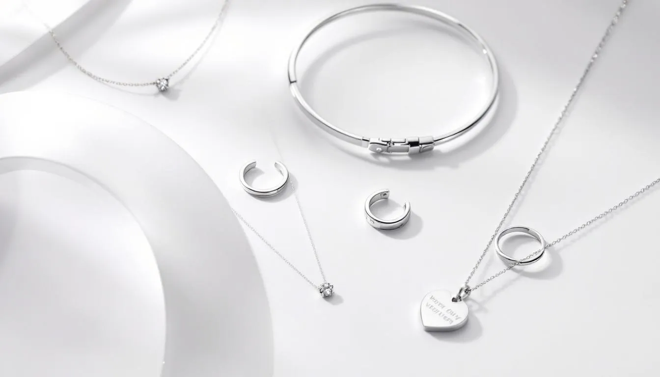 The image showcases a variety of popular sterling silver jewellery, featuring pieces from the daisy jewellery collection, including daisy bracelets, necklaces, and earrings, all designed with timeless elegance. Some items incorporate mother of pearl and are rhodium plated, highlighting their charm and good fortune appeal.