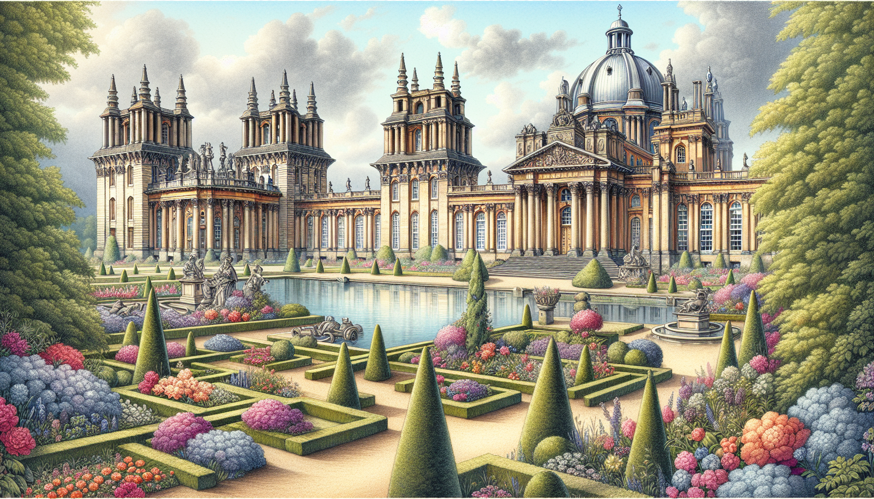A historic luxury wedding venue with grand architecture.