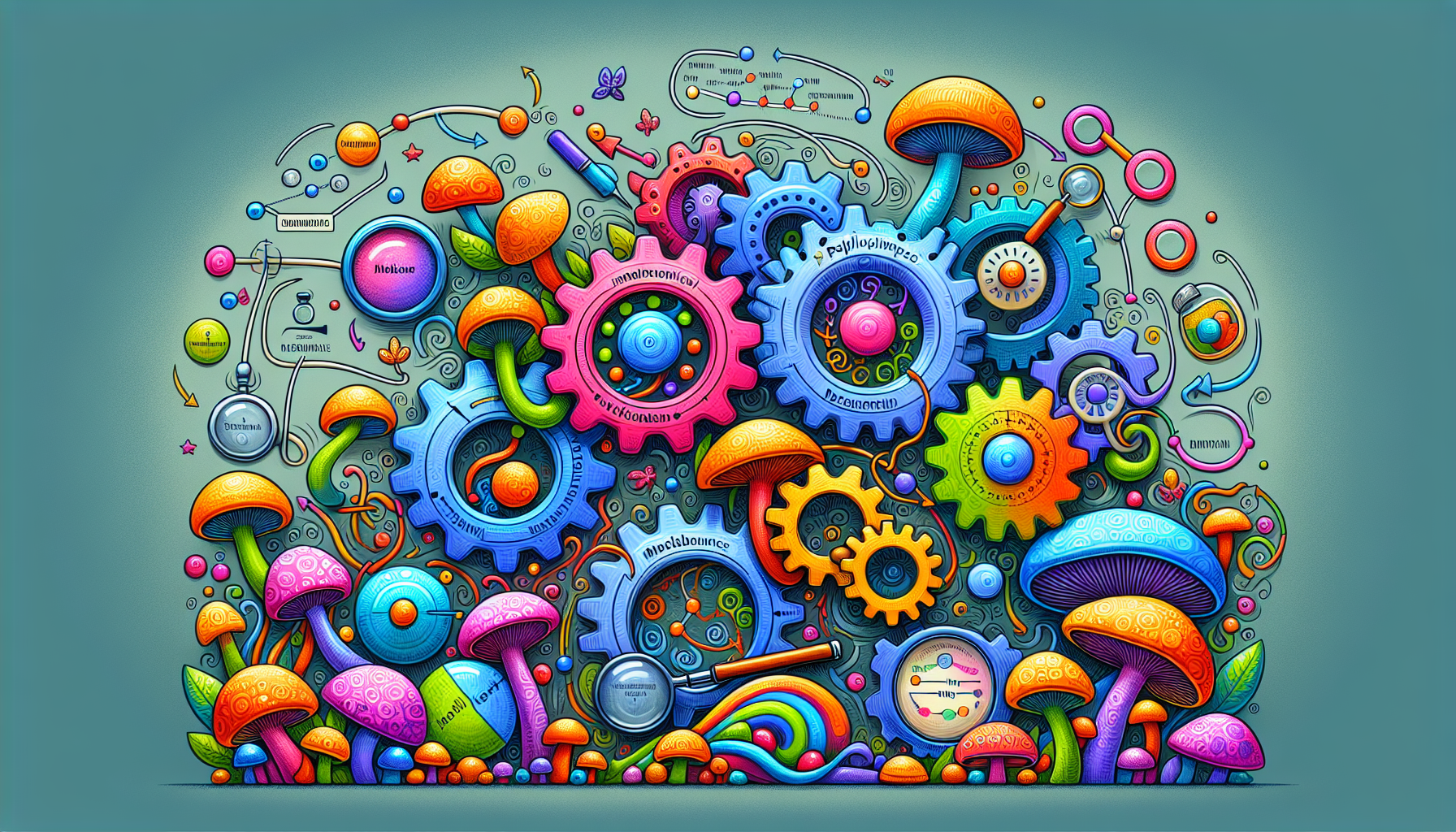 An artistic representation of factors influencing the detection of psilocybin mushrooms in drug tests.