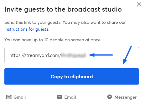 Example of a StreamYard link you can sent to your guests.
