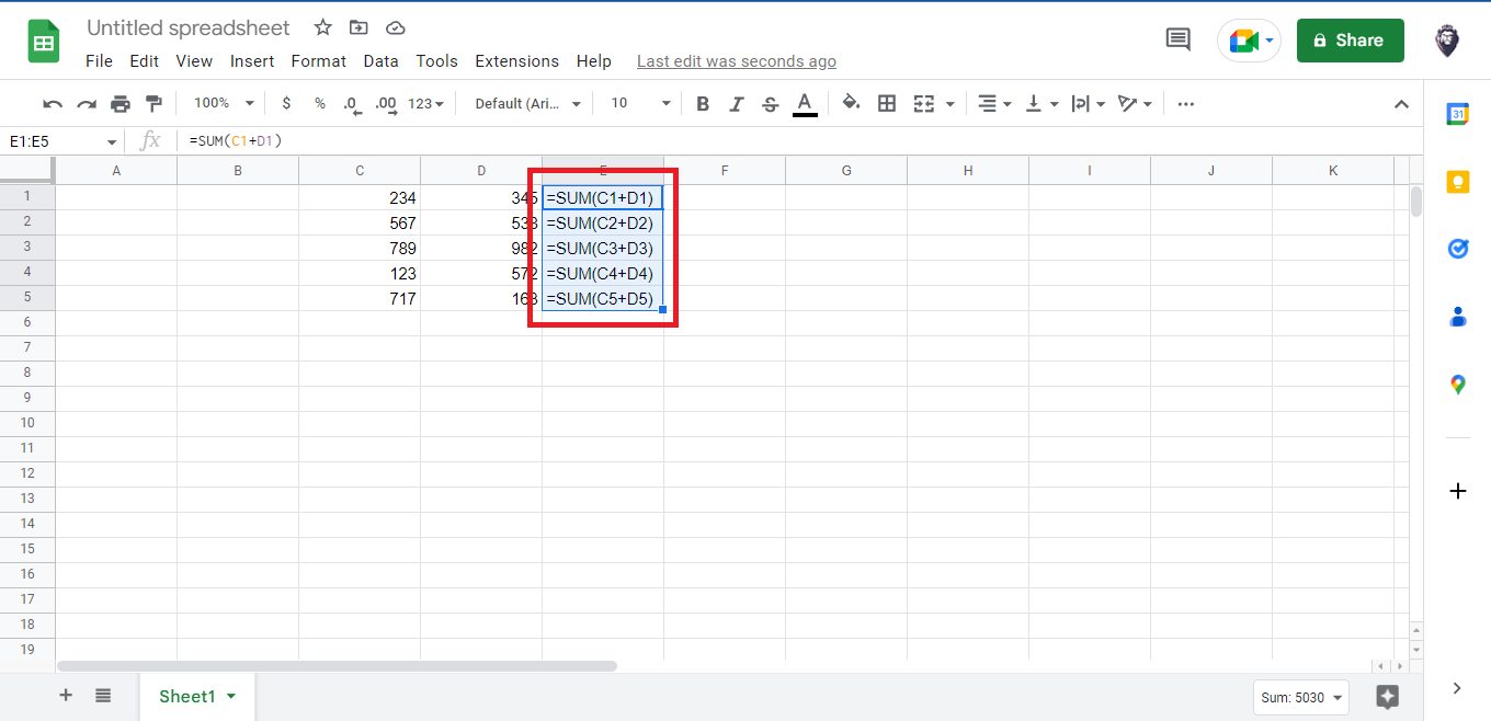 Spreadsheet data built in formulas.