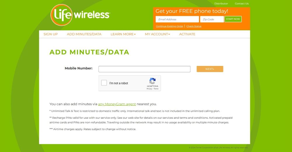 Add minutes page of Life Wireless websiite.