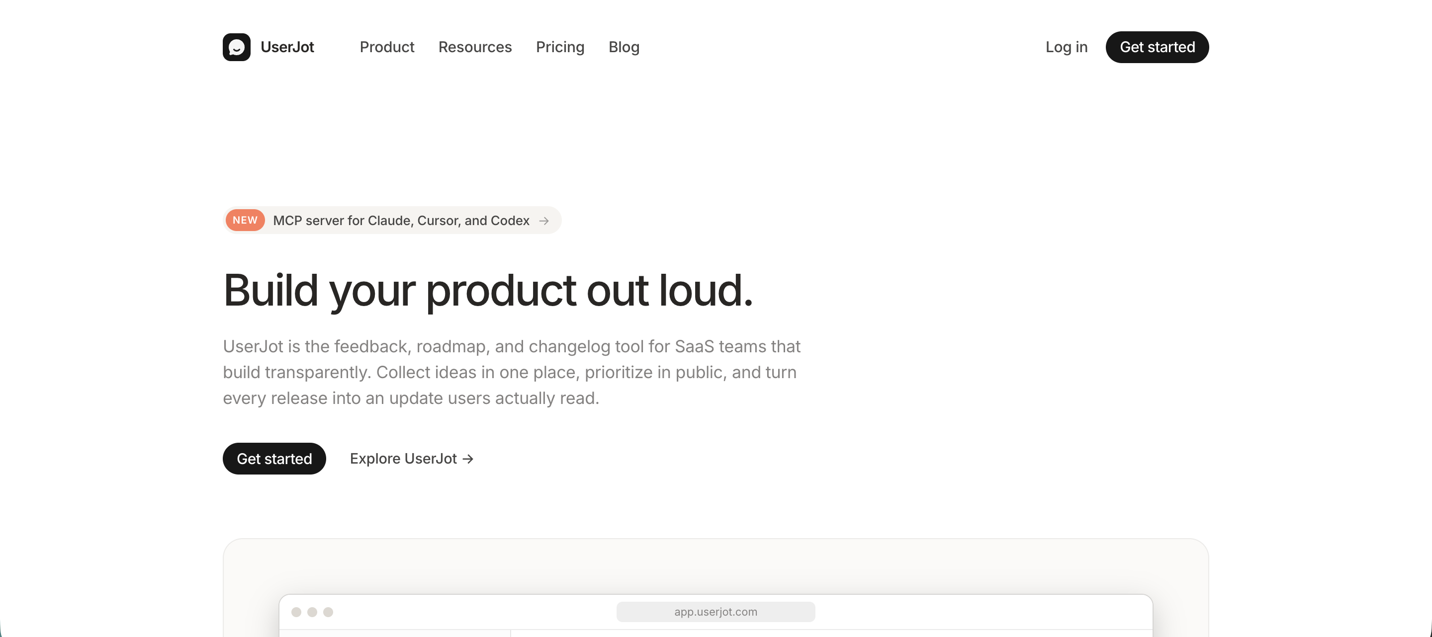 UserJot landing page