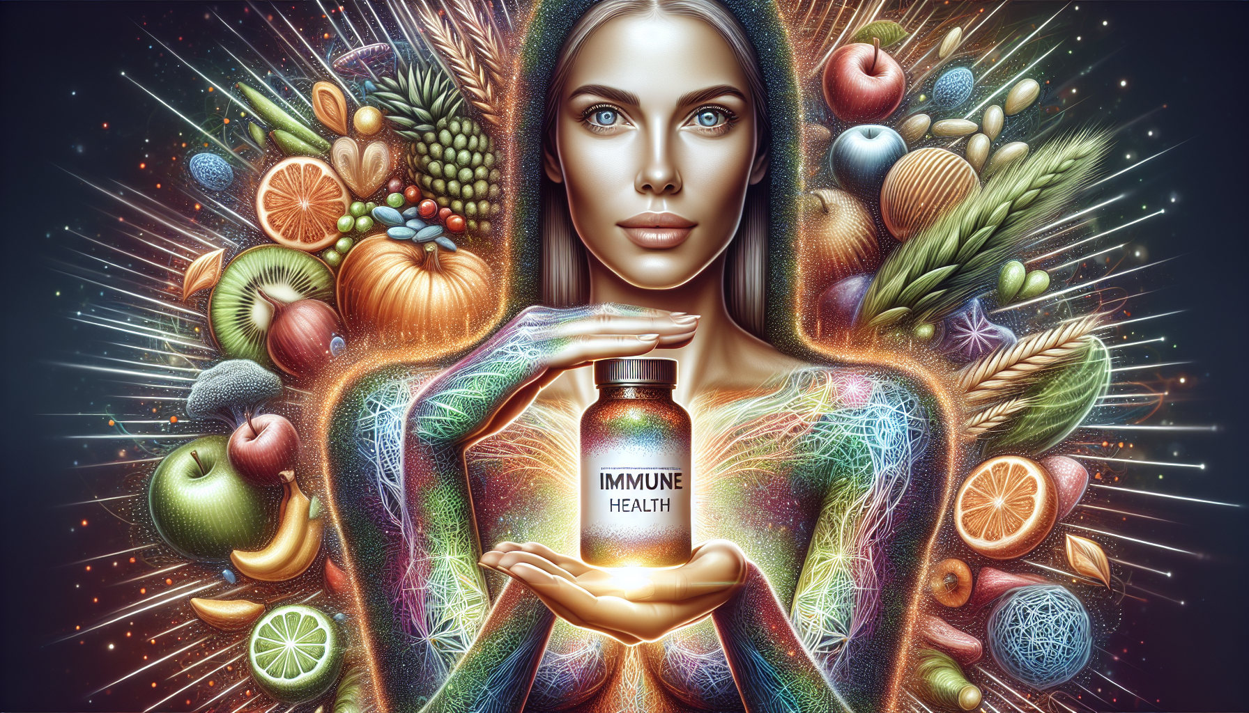 Woman holding a bottle of immune health supplement