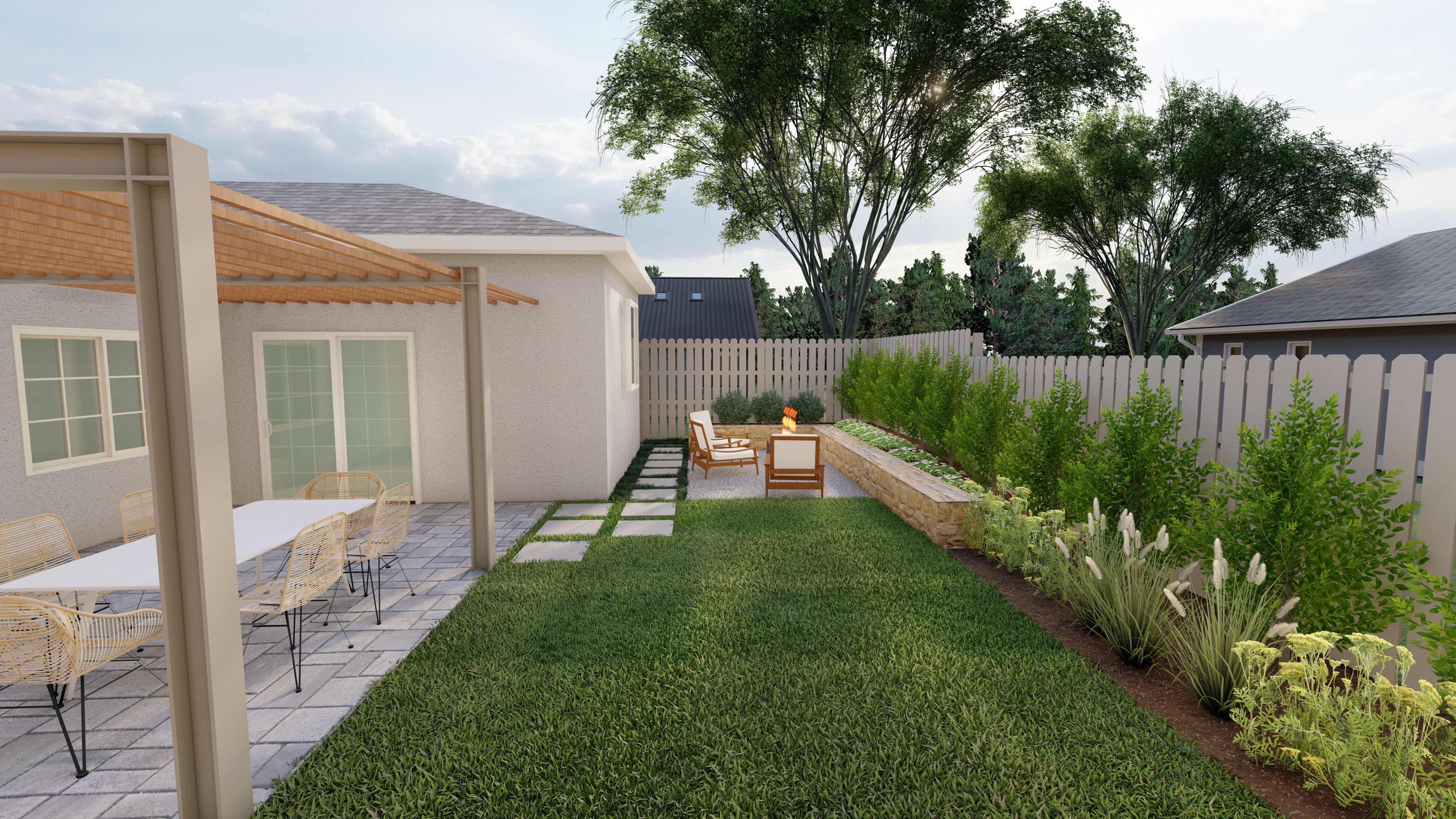 In a tiny backyard, edge your yard for clean lines