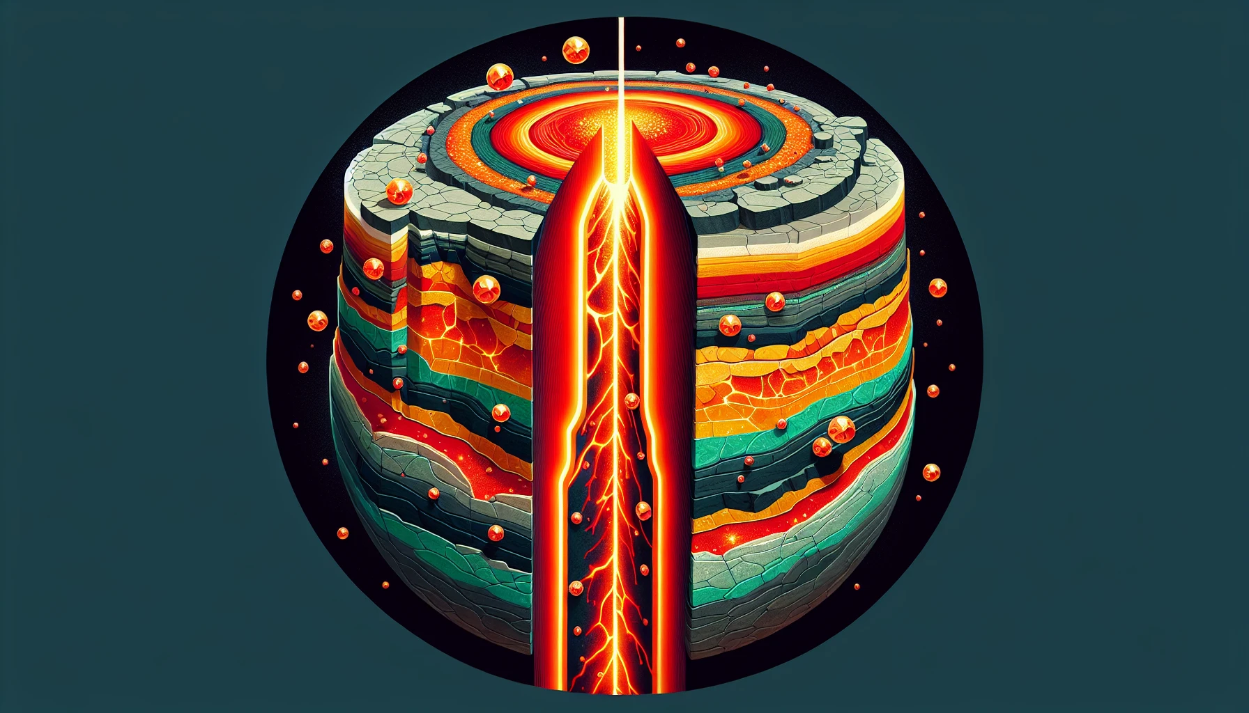 Illustration of the Earth's mantle with rising magma and kimberlite formation