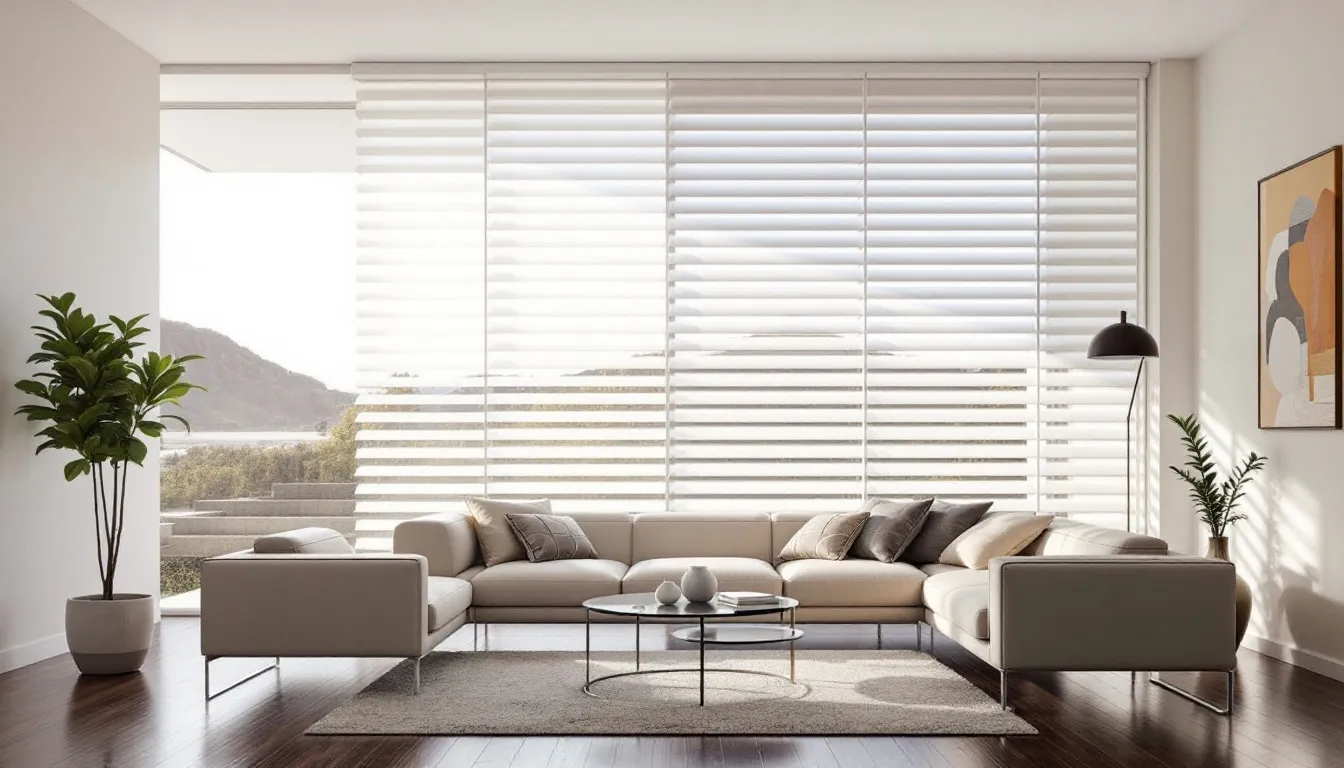 Stylish privacy blinds coordinating with elegant home decor.