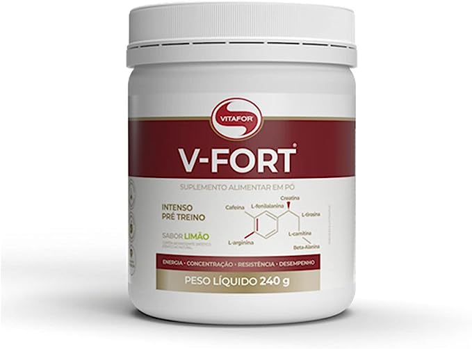 V-Fort, suplemento alimentar sabor Limão, pote de 240 gramas. Imagem: Amazon