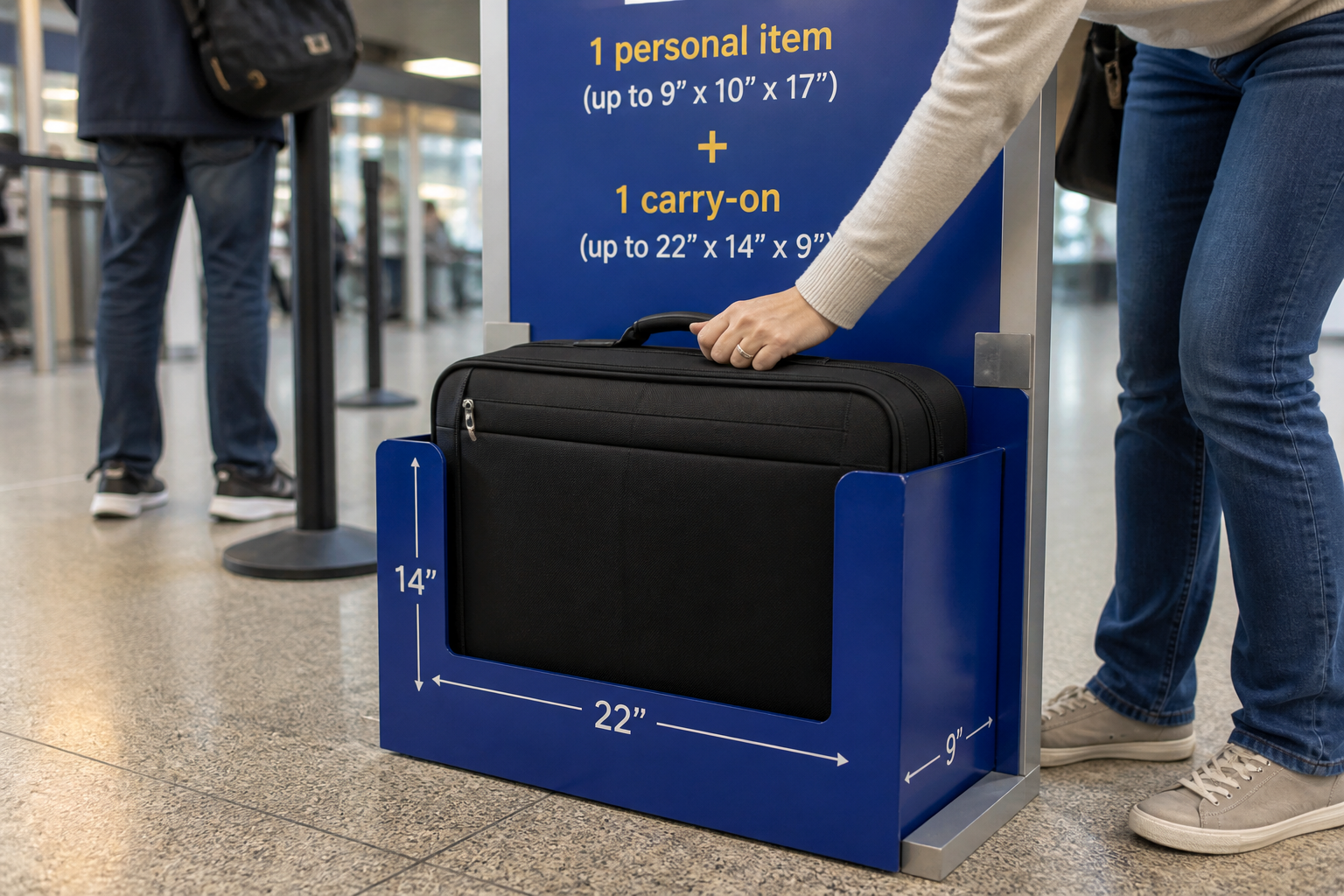 carry on size being measured on gate - AI generated image