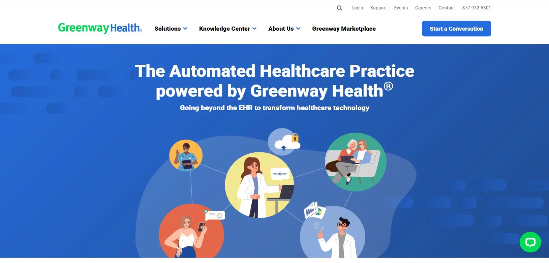 Homepage of Greenway Health website