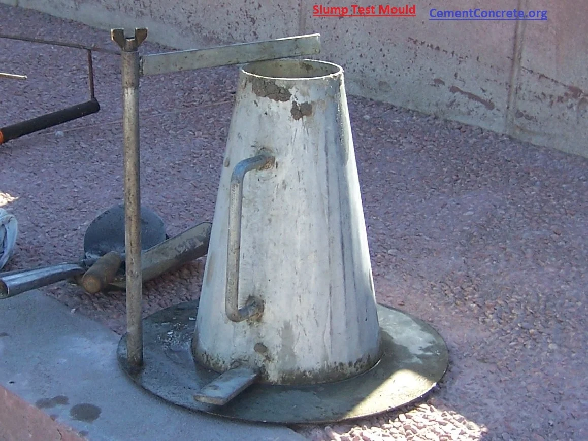 A concrete slump cone used for testing the consistency of concrete mix