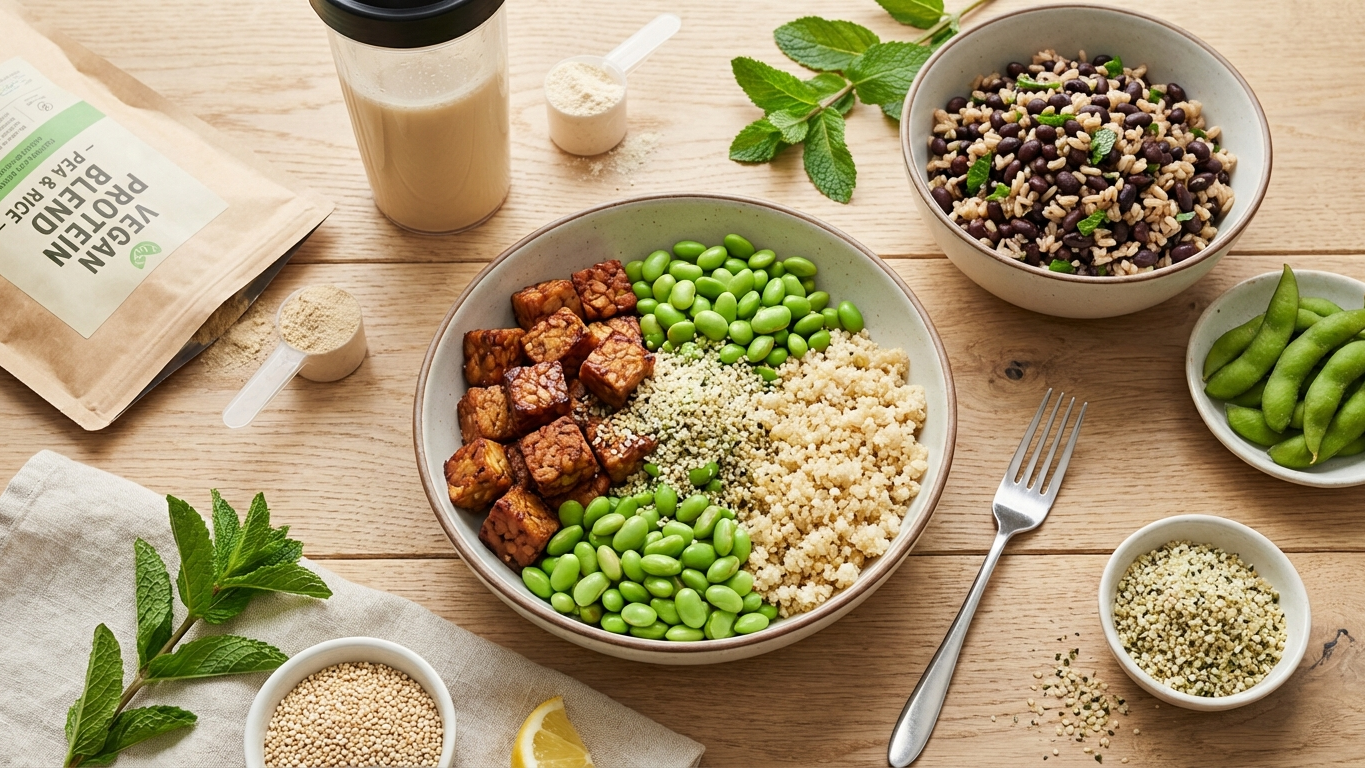 Na zdjęciu produkty bogate w białko idealne dal wegan.