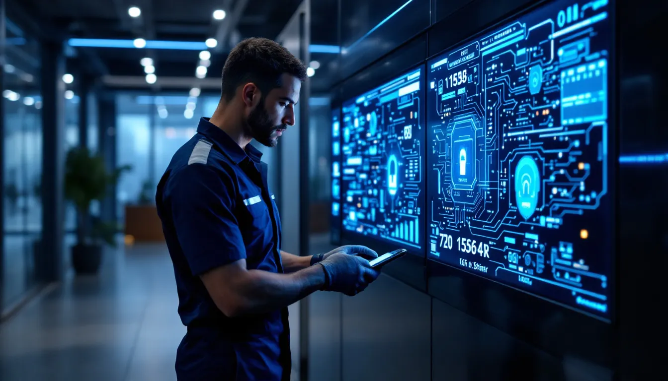 A technician repairing a security system, showcasing expertise in security system repairs.