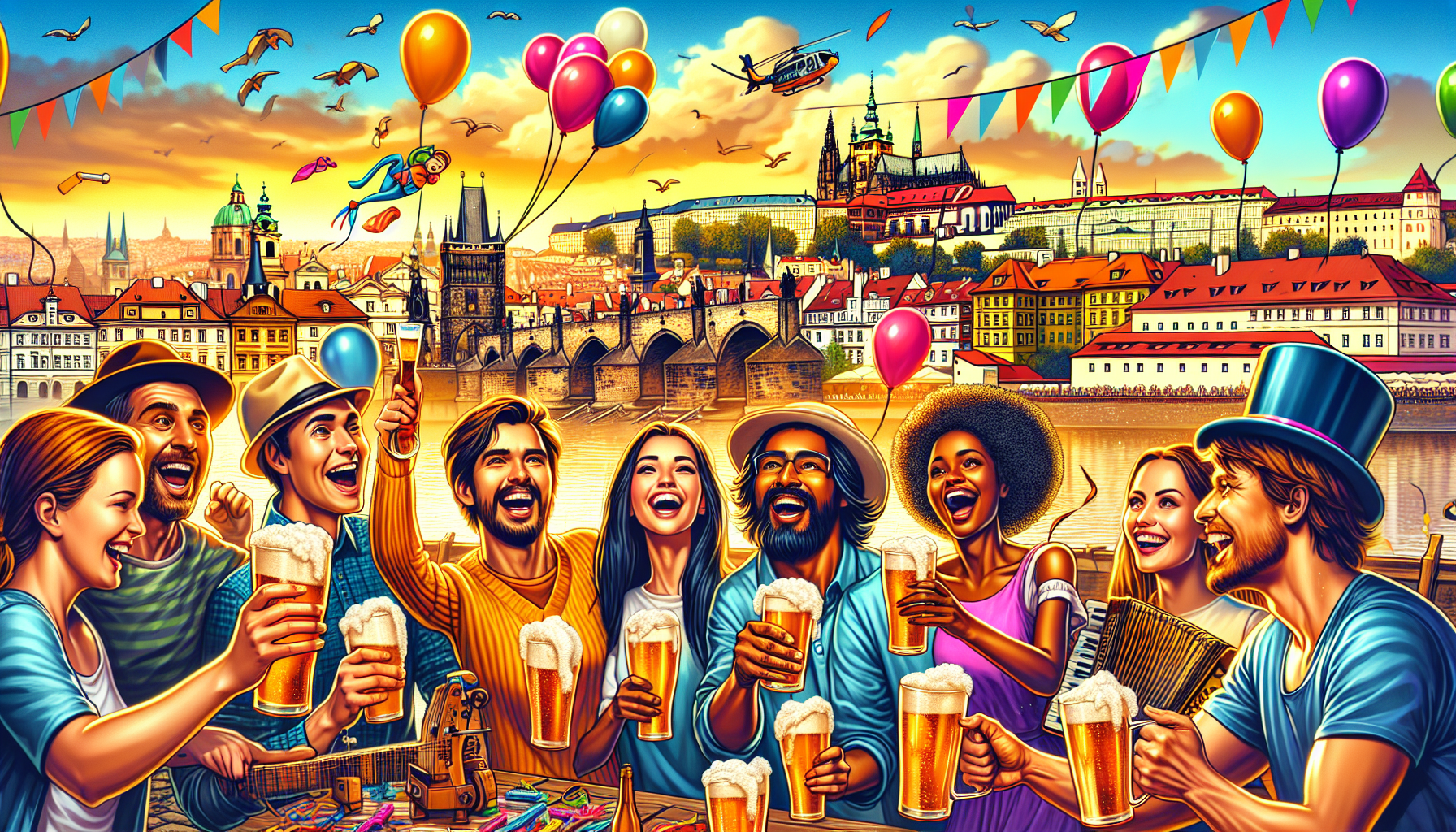 En illustration af ikoniske vartegn i Prag, ideel til en herretur.