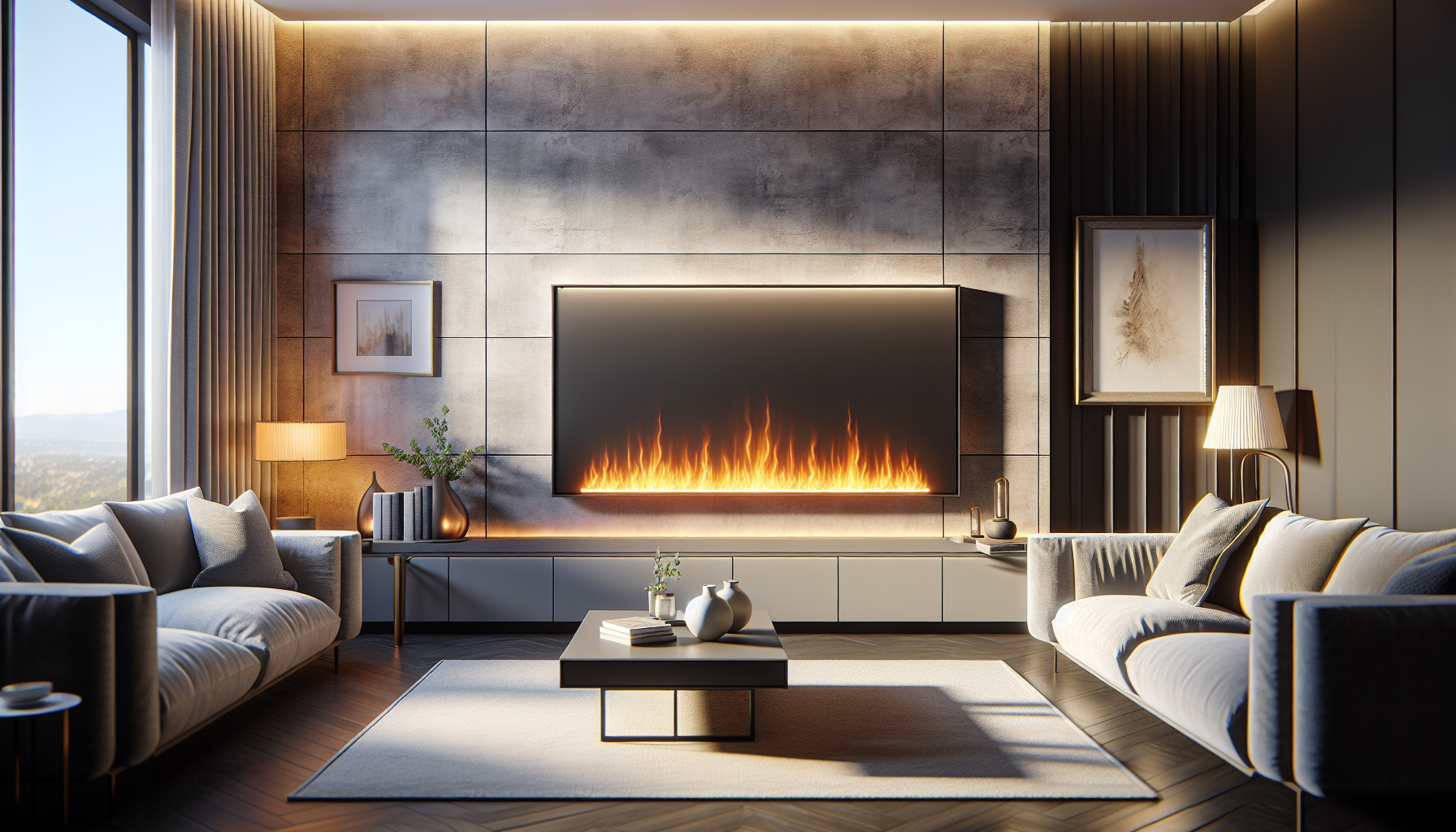 A stylish Gazco Radiance 135R electric fire mounted on a wall.