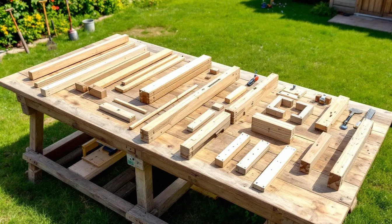 An oak frame extension kit displayed in a garden setting.