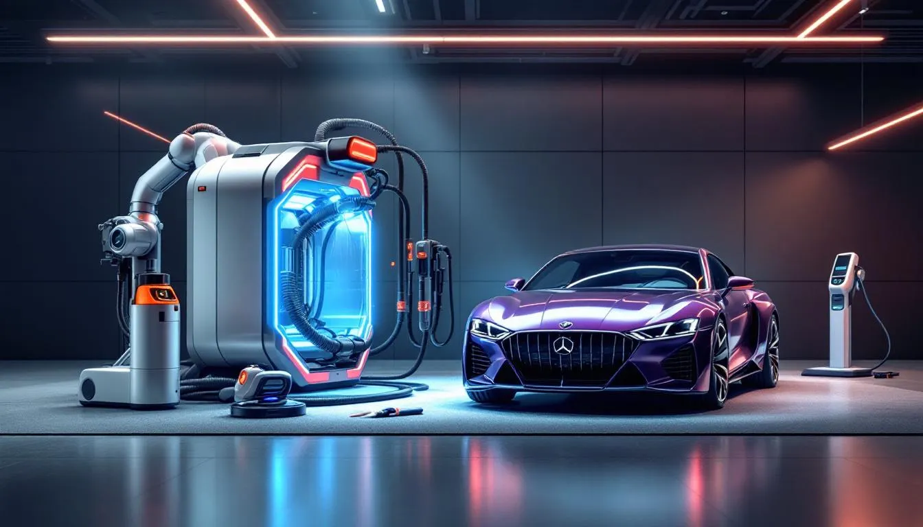 A professional car detailing setup with innovative products and tools.