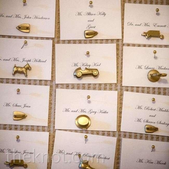 Monopoly play peieces as wedding favors. Pinterest @theknot