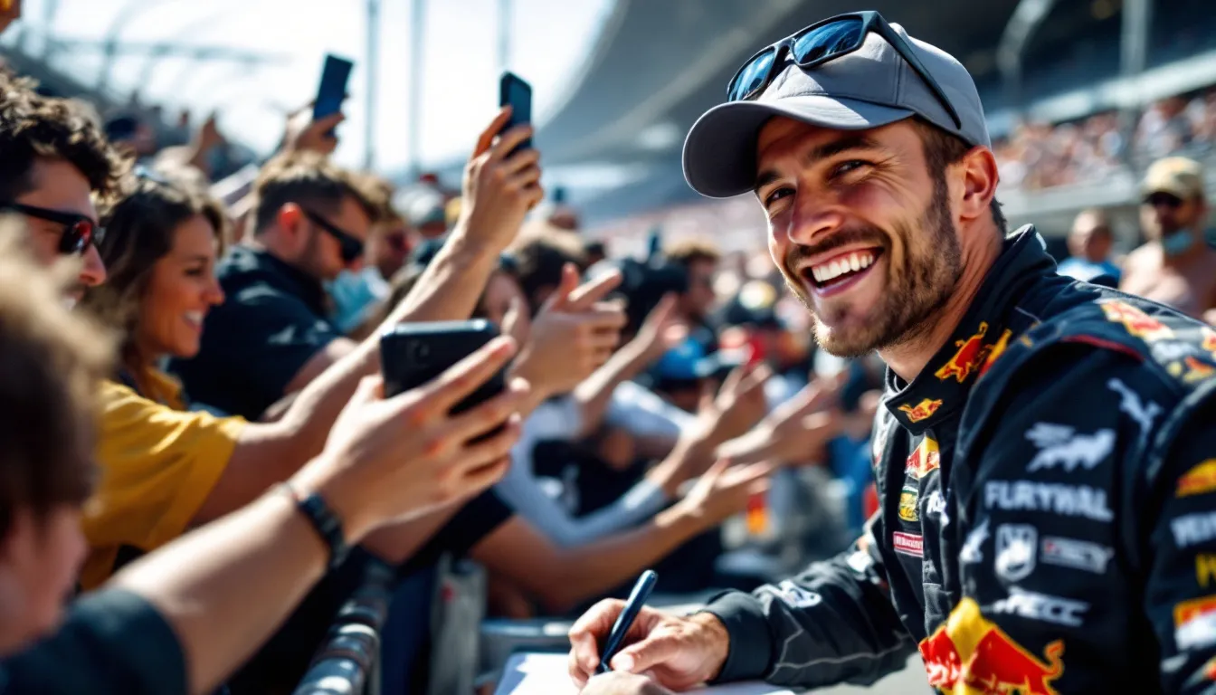 Fans interacting with drivers during a behind-the-scenes tour.