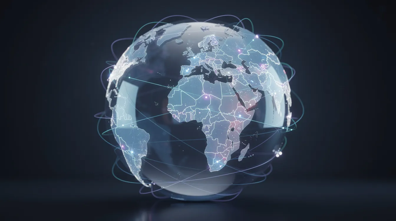 The image depicts a globe surrounded by interconnected nodes, symbolizing global digital payment networks and the infrastructure that supports cryptocurrency payments. This representation highlights the importance of crypto payment gateways in facilitating secure transactions while ensuring compliance with identity verification requirements for merchants and customers alike.