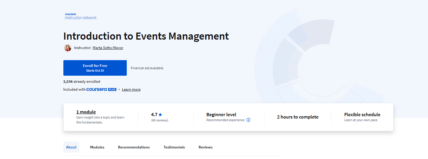 Coursera's introduction to event management page