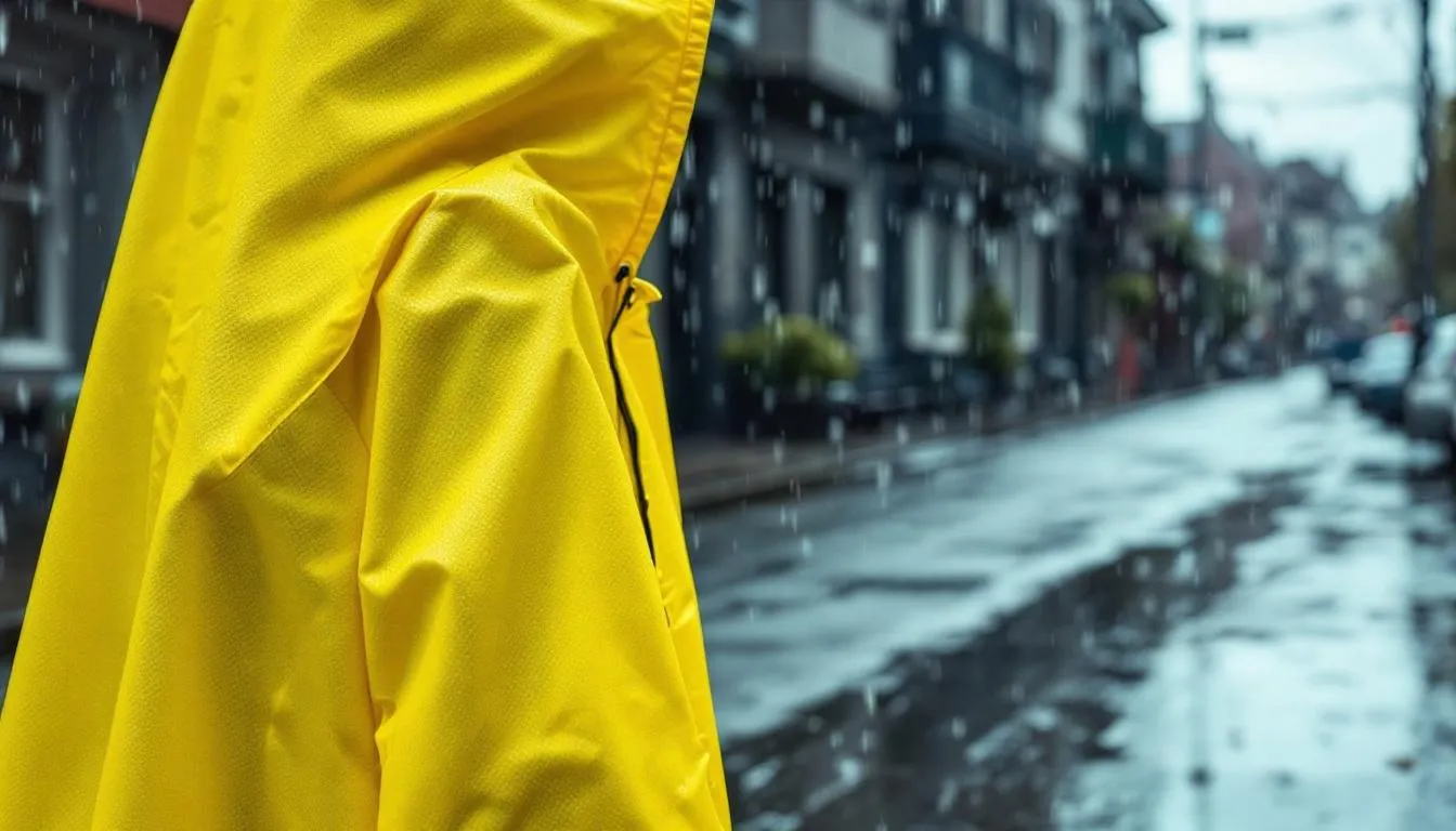 An image showing a top-rated rain poncho for backpacking, featuring a lightweight, waterproof design with an adjustable hood and large pit zips for enhanced ventilation. The poncho covers a large backpack, providing excellent coverage and protection from heavy rain.