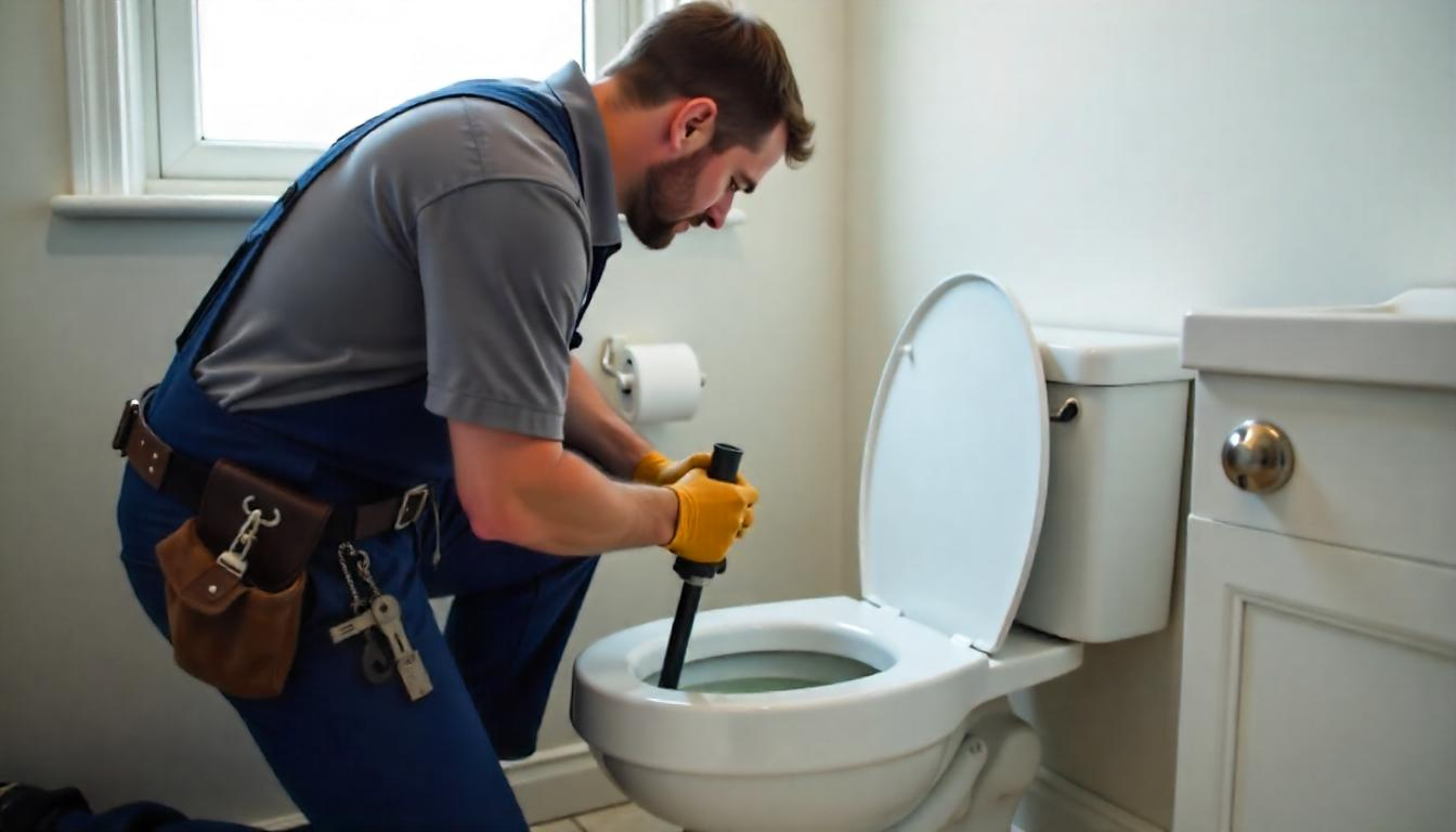 unclogging a toilet drain