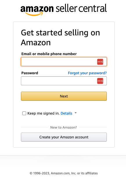 Amazon Seller Central Create Your Account Page