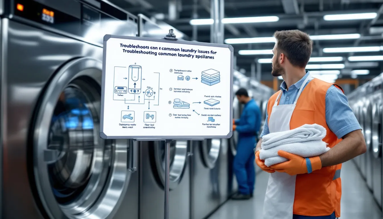 A busy laundry business operating smoothly with well-maintained commercial appliances.