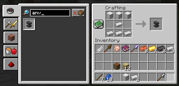 The Anvil Crafting Recipe.
