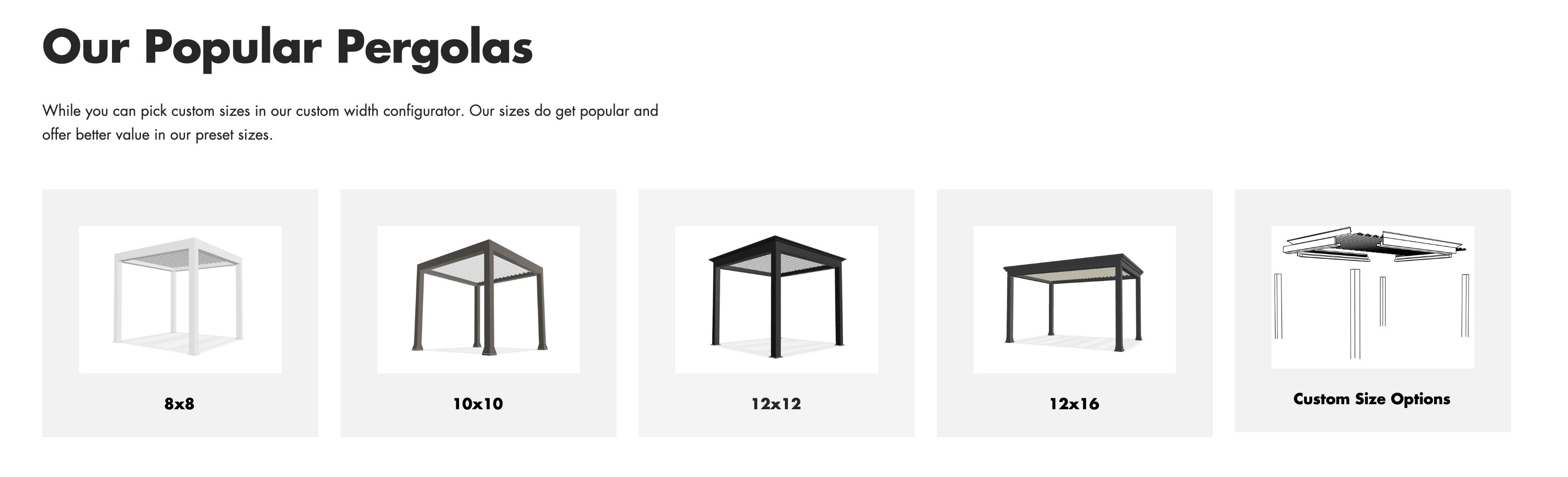 Pergola Sizes from Luxury Pergola website