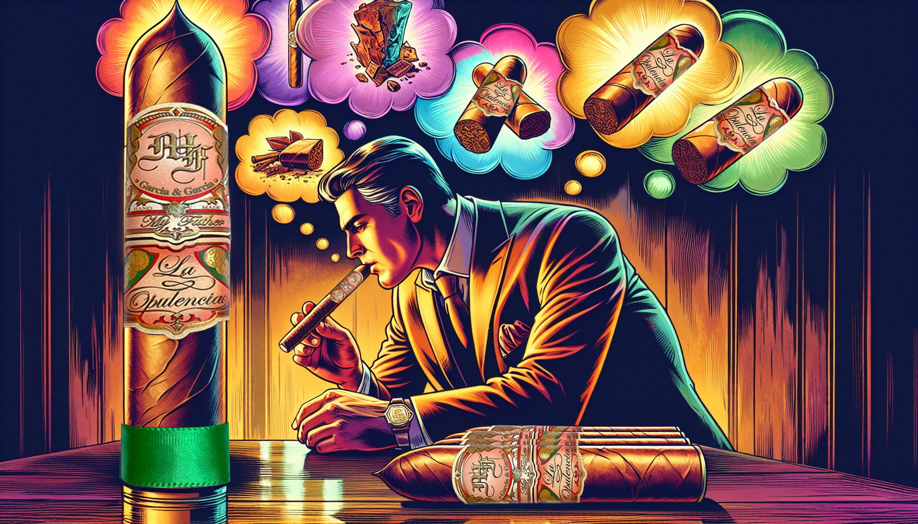 An illustration depicting the process of selecting the right My Father La Opulencia cigar.