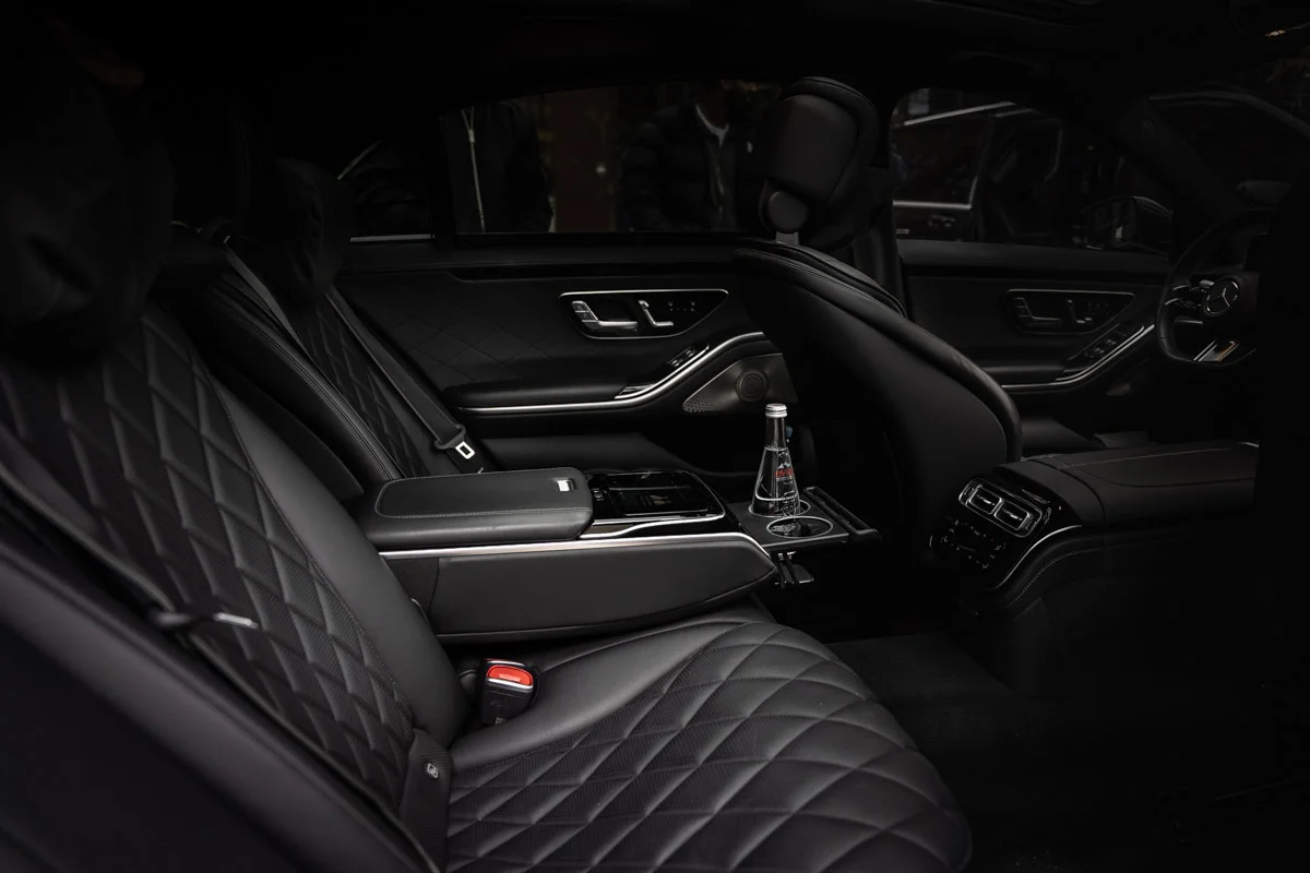 The delightful, lavish interior of our mercedes S class in amsterdam, ready to pick up our client from the airport.