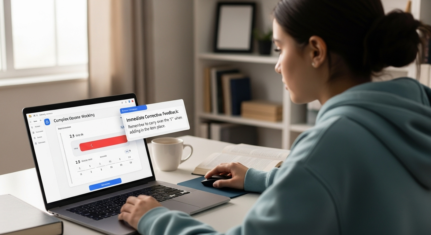 Student receiving immediate corrective feedback from an AI learning platform during an online lesson