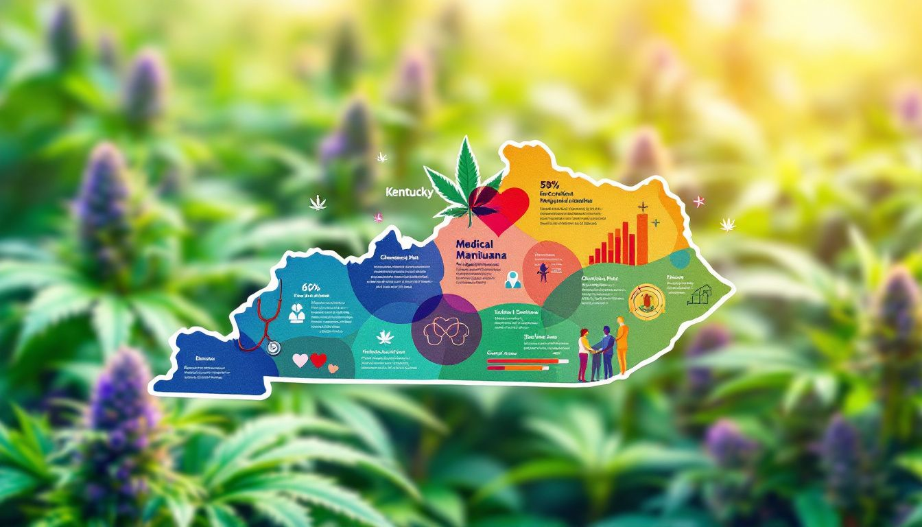 An overview of Kentucky's medical marijuana laws with a blurred image of cannabis plants in the background.