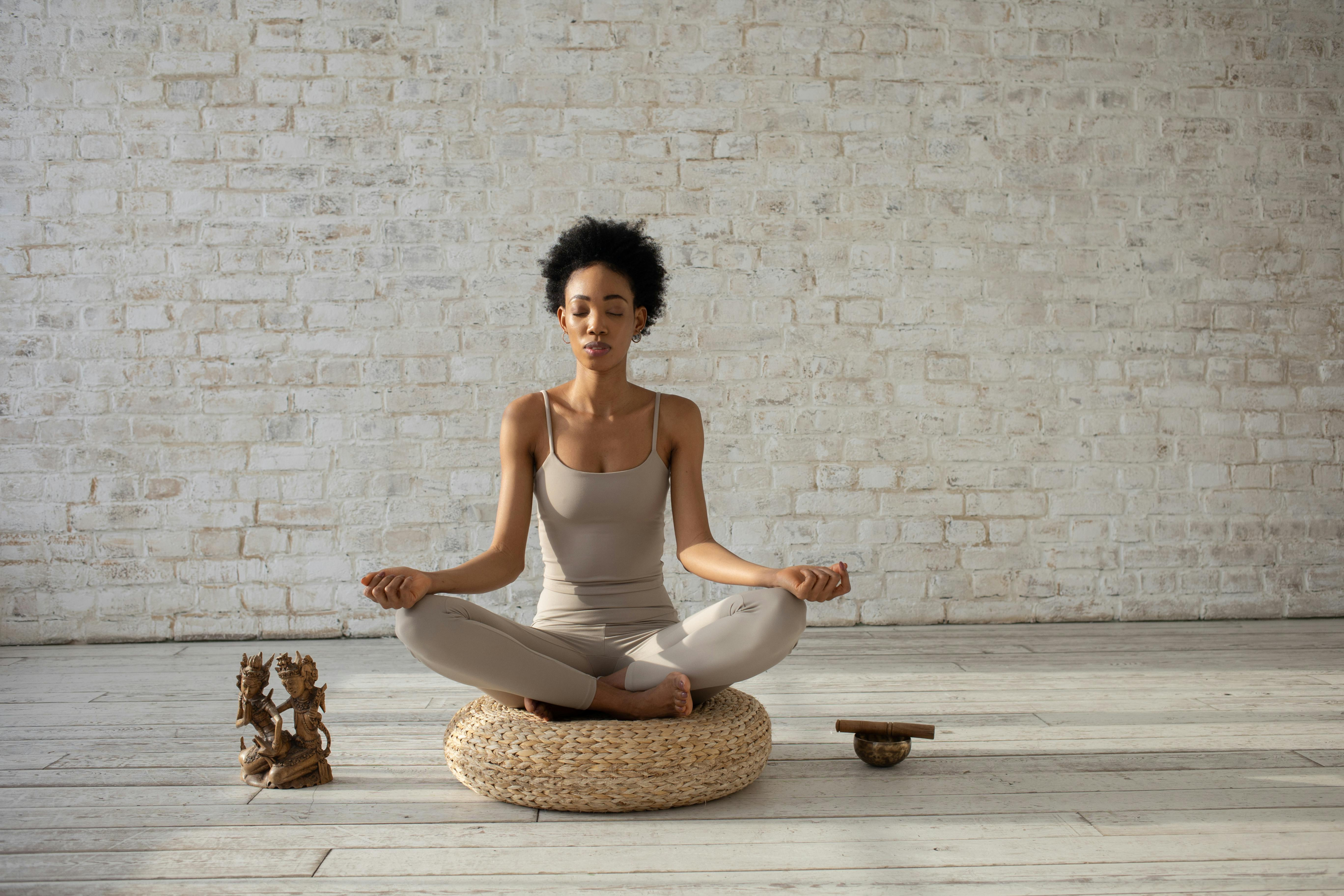 African American female  meditating 