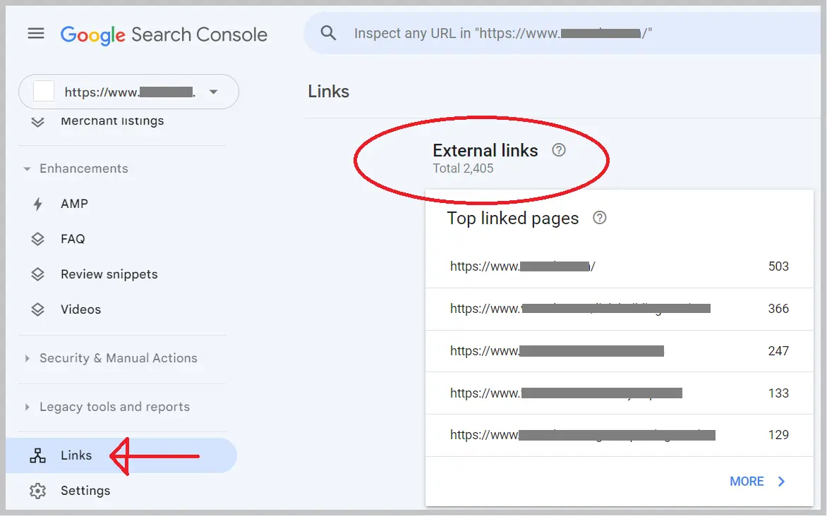 Screenshot of Google Search Console Links Report