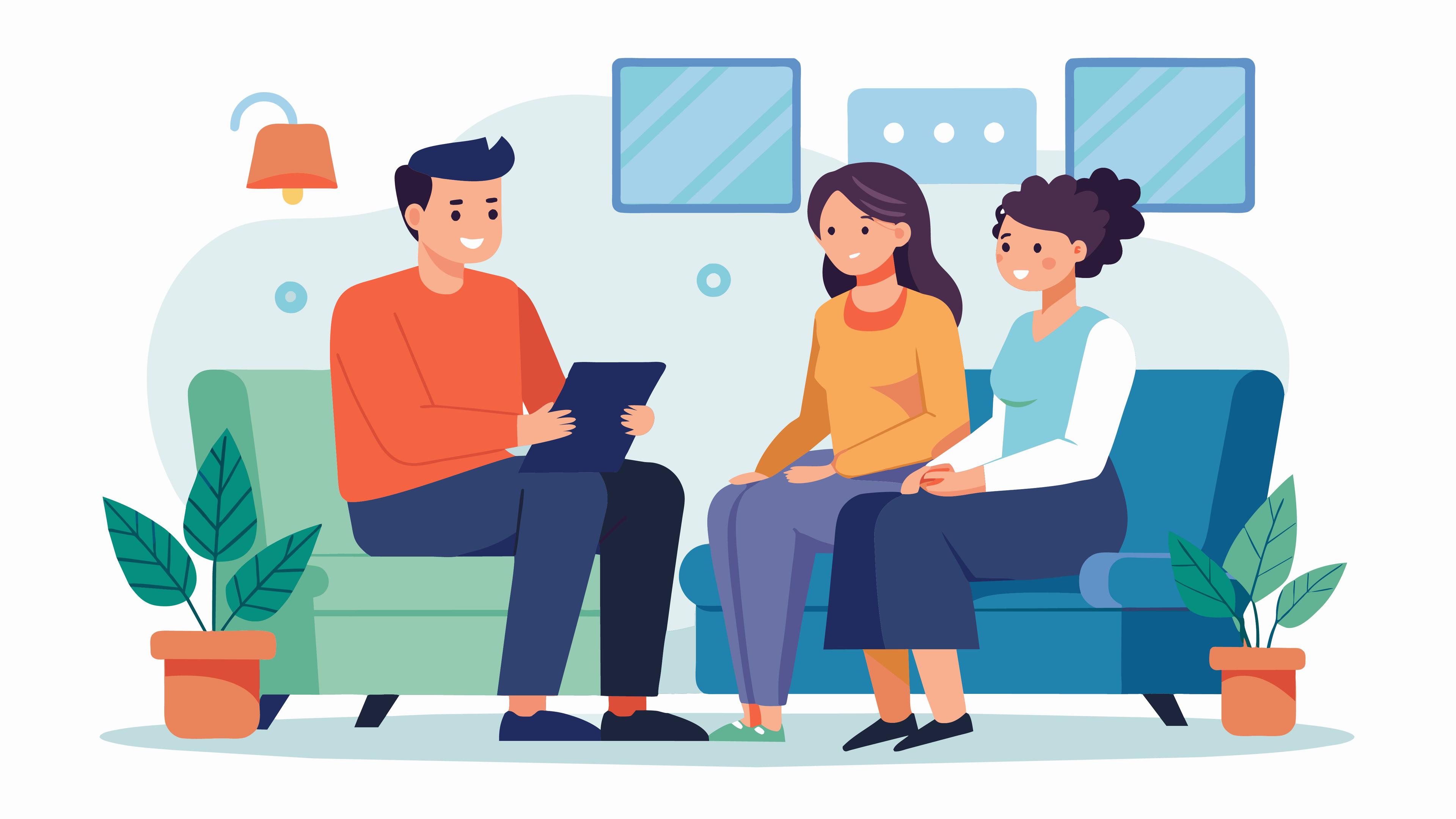 Animated depiction of a consultation determining reasons for ketamine therapy