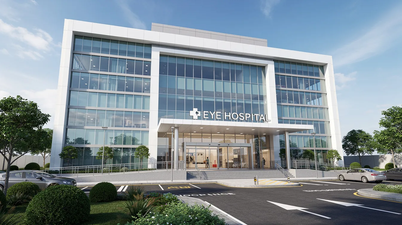 94cf6fe8 0d69 4150 a047 15766001e6c9 The image features a modern eye hospital building with a sleek glass facade and a prominent medical signage area, reflecting advanced healthcare services such as cataract surgery and LASIK eye surgery. This facility symbolizes quality care and technological advancements in eye health, catering to patients seeking effective treatment options.