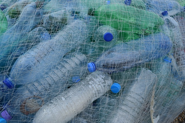 plastic bottles, fishing net, netting