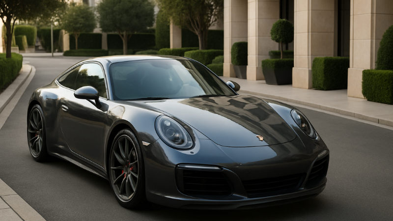 Luxury Porsche's expensive windscreen protected by a film