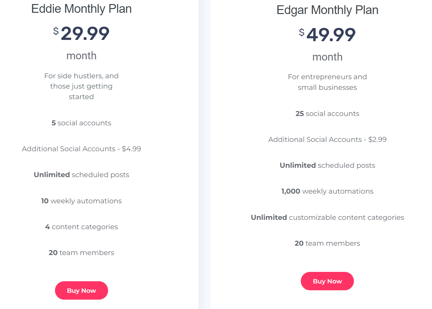 MeetEdgar - Pricing plan tiers 